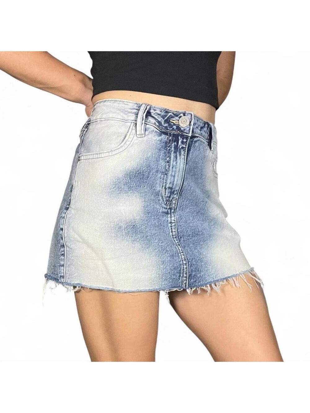 YMI Light Wash Frayed Denim Mini Skirt Size 29